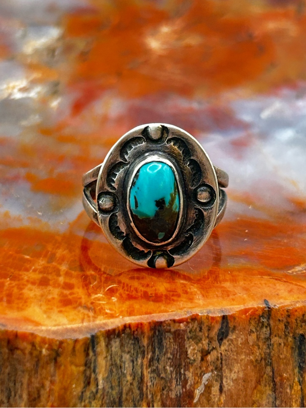 Southwest Sterling Silver Turquoise Ring - Size 4.5